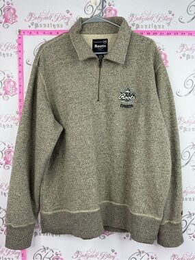 Roots sweater grey cream collared Canada Quarter-Zip Sweater